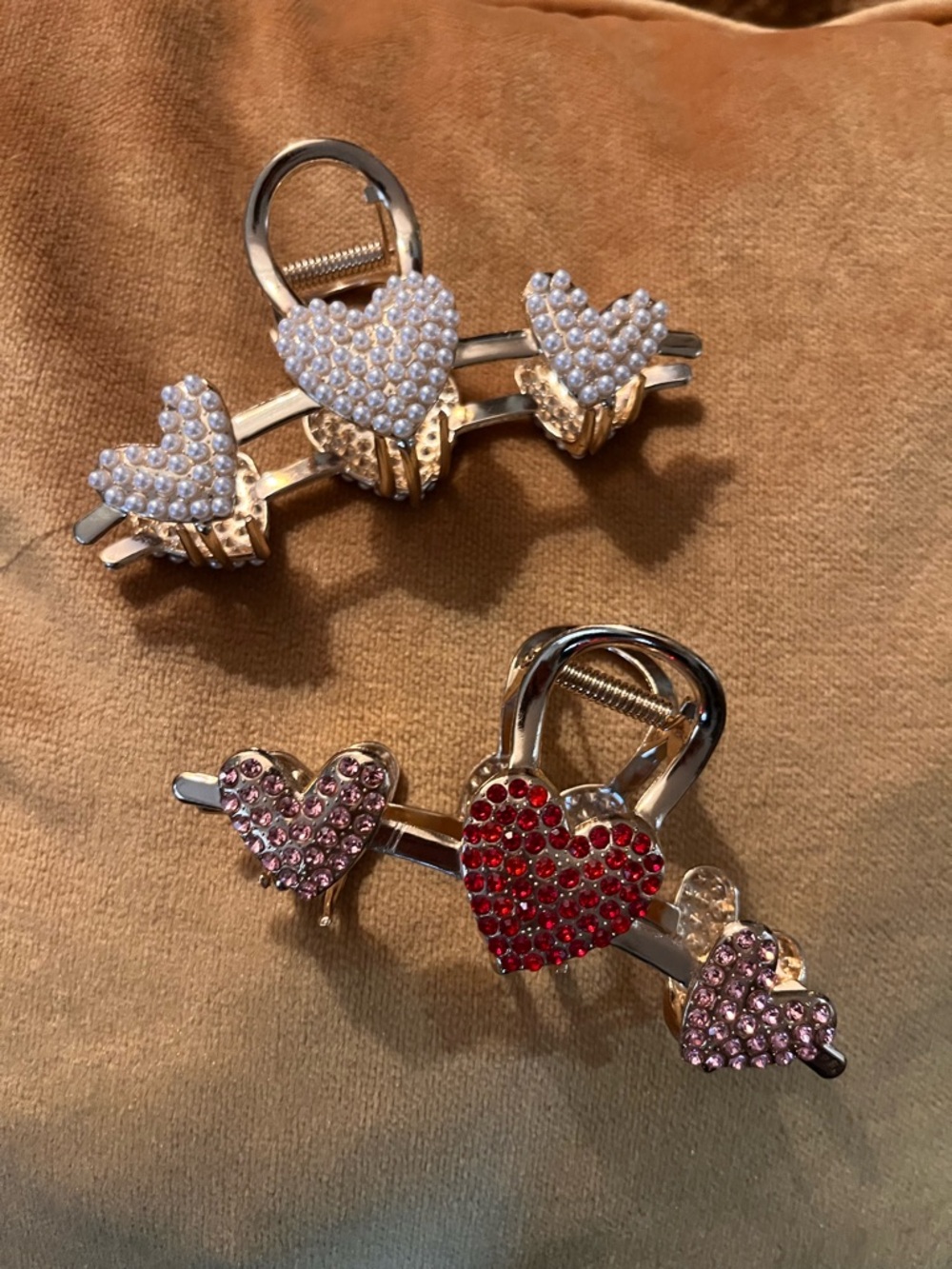 Baroque Luxury Triple Heart Hair Claw Clips – Pearl & Crystal Set